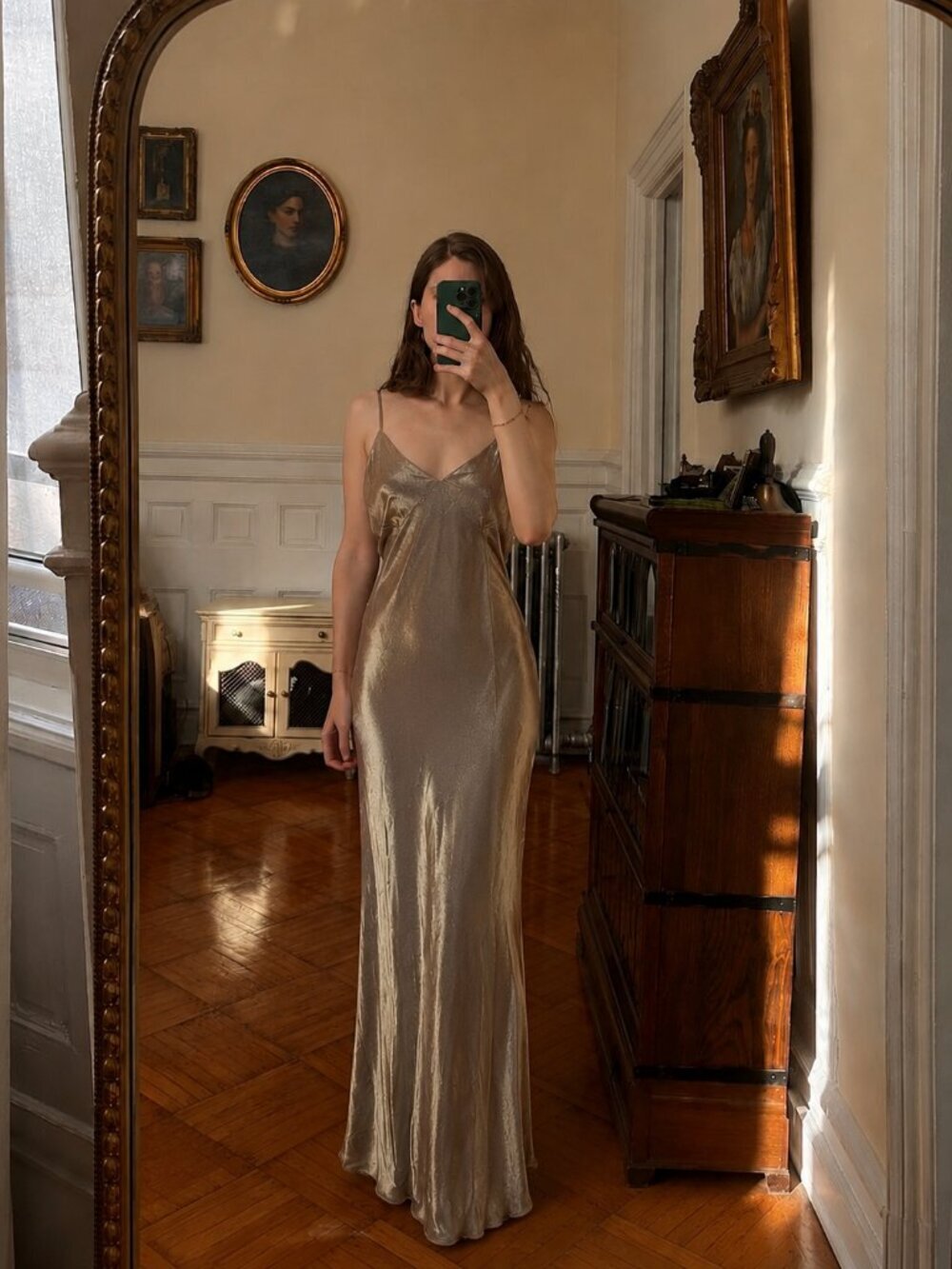Vintage Iridescent Maxi Slip Dress Size XL Feminine Gold